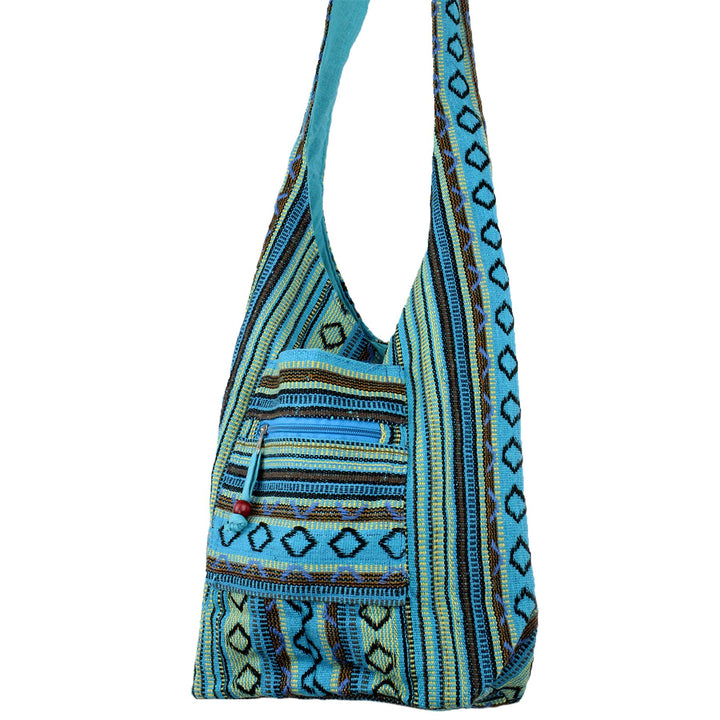 Diamond Pattern Canvas Sling Shoulder Bag - Blue