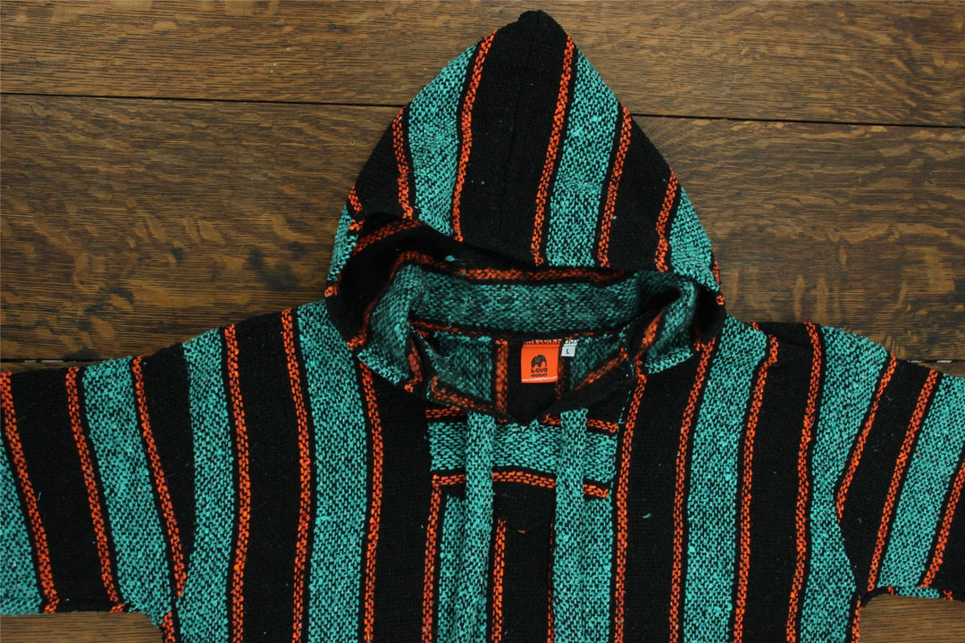 Recycled Mexican Baja Jerga Hoody - Teal Orange