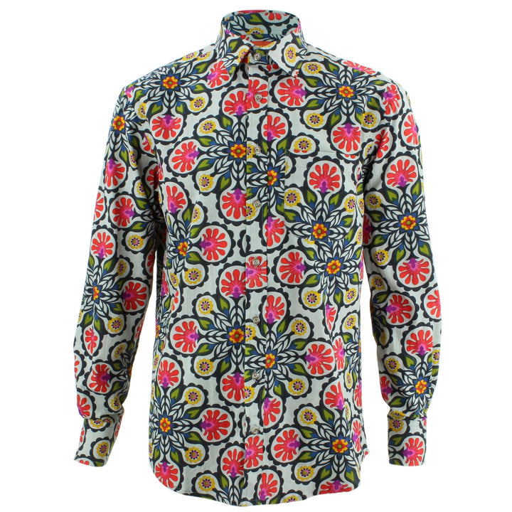 Regular Fit Long Sleeve Shirt - Grey Abstract Floral