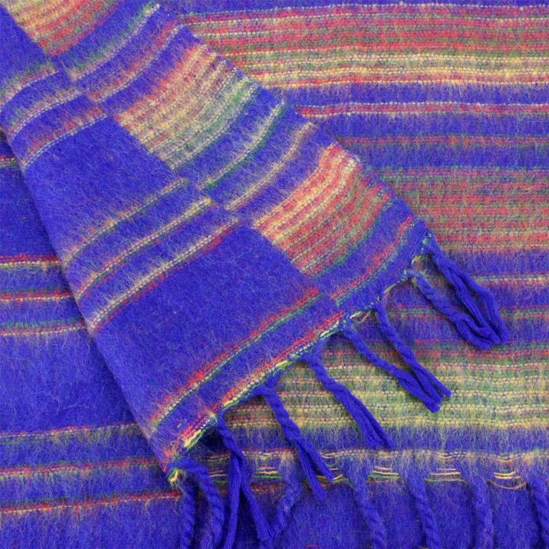 Vegan Wool Shawl Blanket - Stripe - Blue Sunset