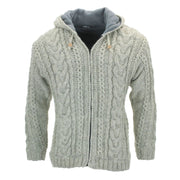 Handmade Wool Cable Knit Hooded Jacket - Light Grey