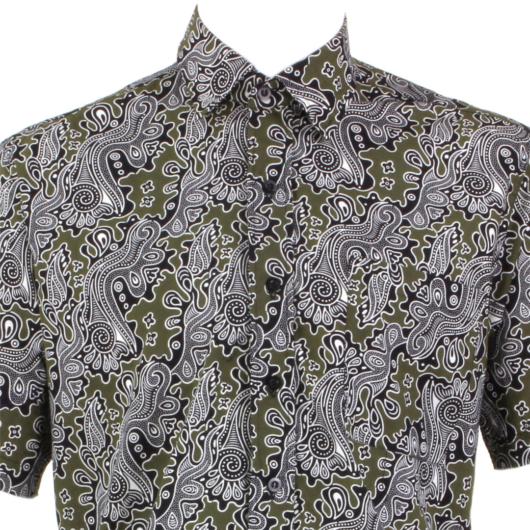 Regular Fit Short Sleeve Shirt - Green & Black Abstract