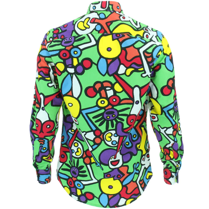 Tailored Fit Long Sleeve Cotton Shirt - Tiffy Print - Green