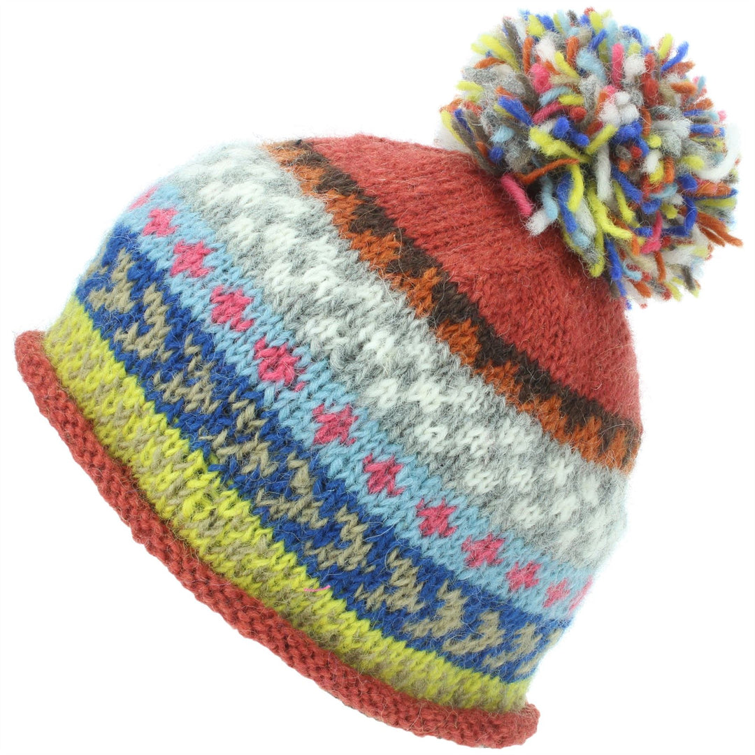 Wool Knit Beanie Bobble Hat