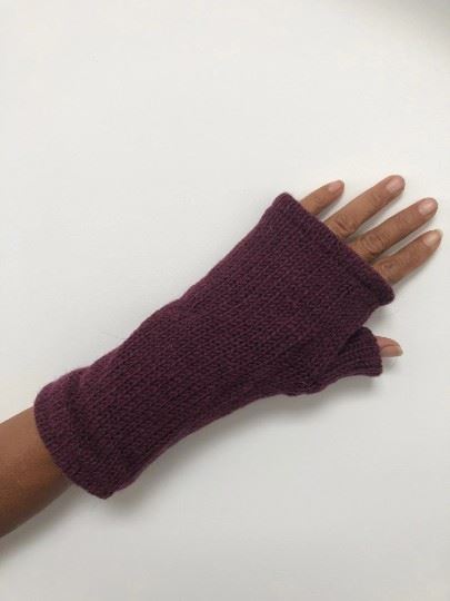 Wool Knit Fleece Lined  Wrist Warmers - Plain Burgundy
