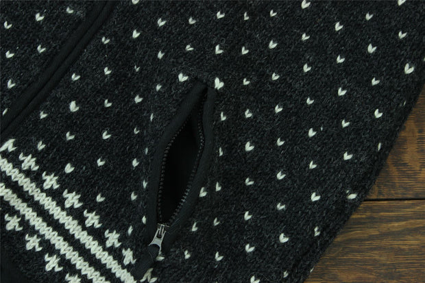 Wool Knit Fairisle Hooded Jacket - Charcoal