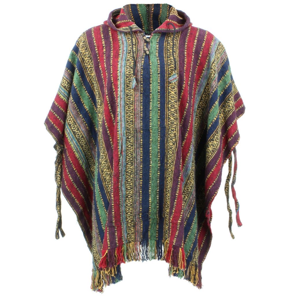 Brushed Cotton Hooded Poncho - Red Green