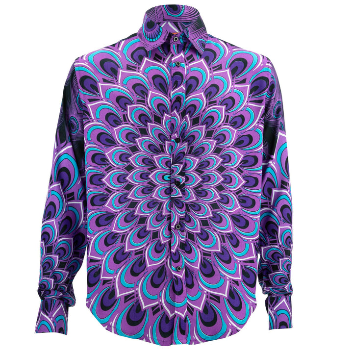 Regular Fit Long Sleeve Shirt - Peacock Mandala - Deep Purple