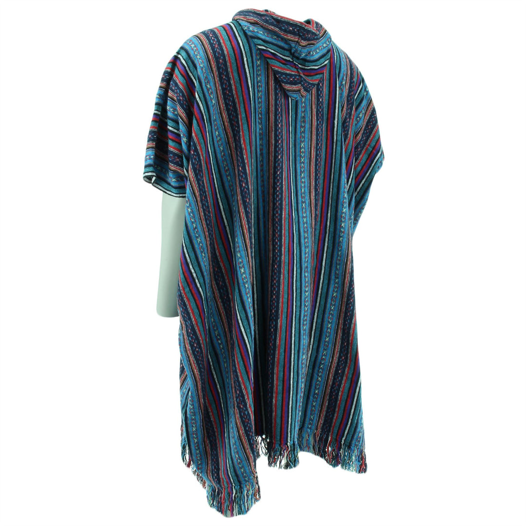 Brushed Cotton Long Hooded Poncho - Purple Sky