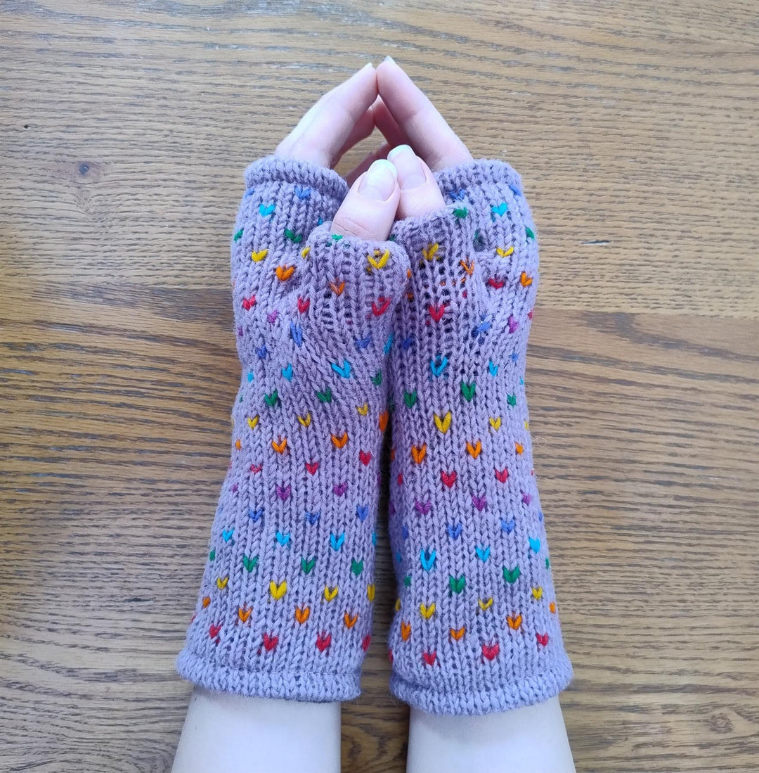 Wool Knit Fleece Lined  Wrist Warmers - Tik Tik Lilac