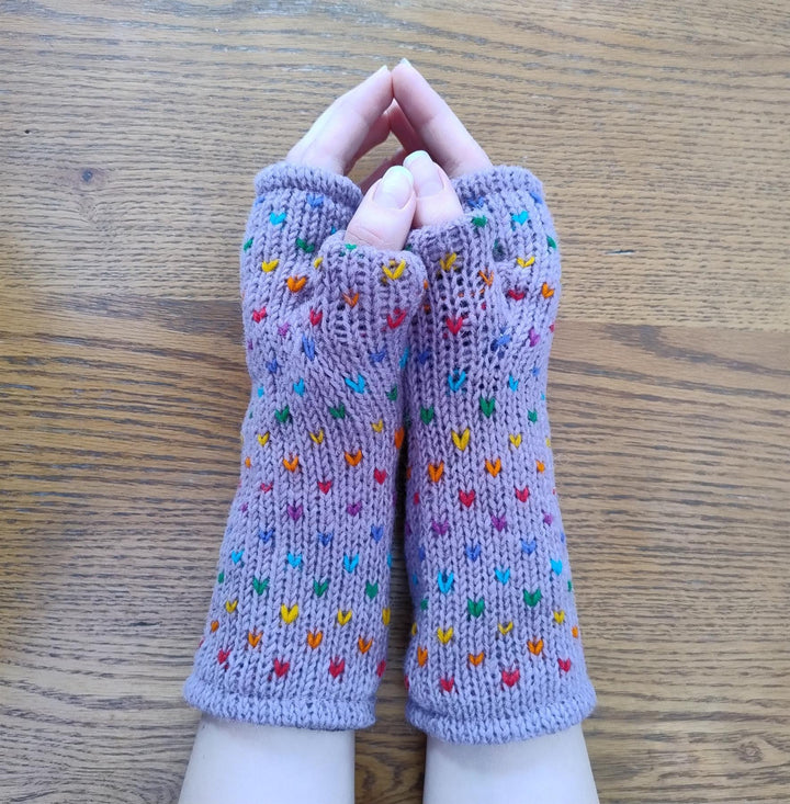 Wool Knit Fleece Lined  Wrist Warmers - Tik Tik Lilac