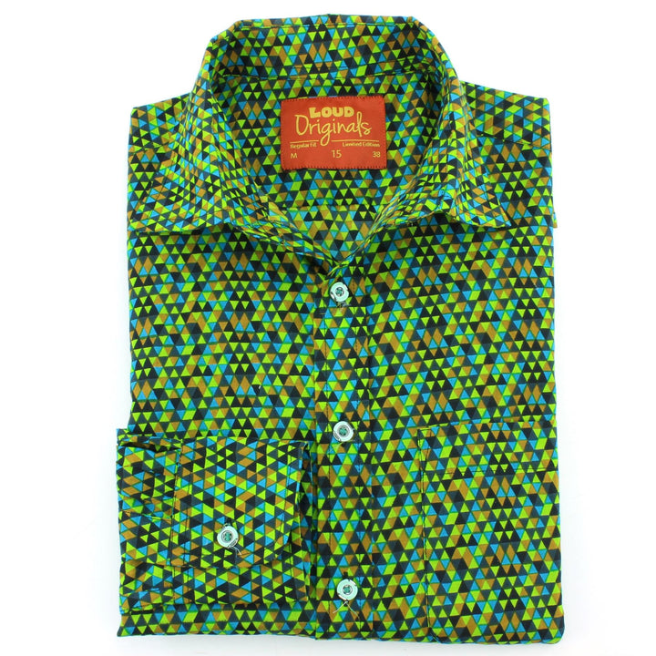Regular Fit Long Sleeve Shirt - Green & Blue Triangles