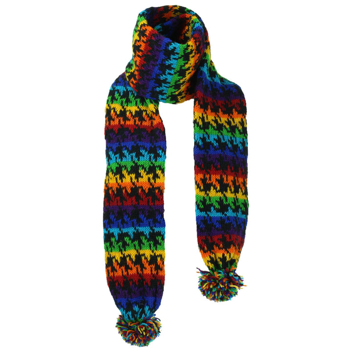 Chunky Wool Knit Scarf - Rainbow Houndstooth