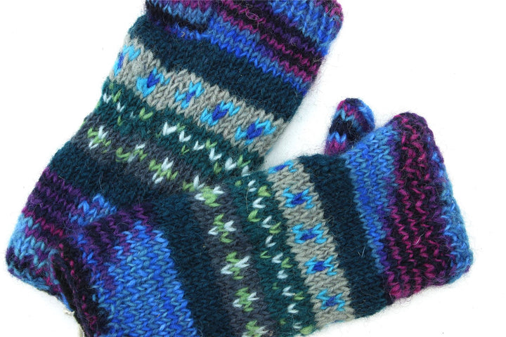Hand Knitted Wool Arm Warmer - 17 Blue