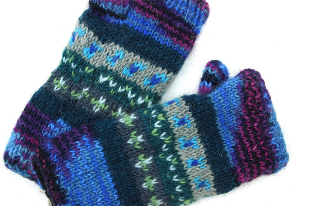 Hand Knitted Wool Arm Warmer - 17 Blue