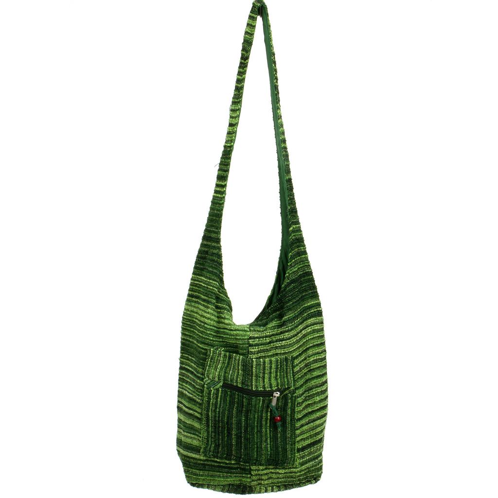 Striped Chenille Sling Shoulder Bag - Green