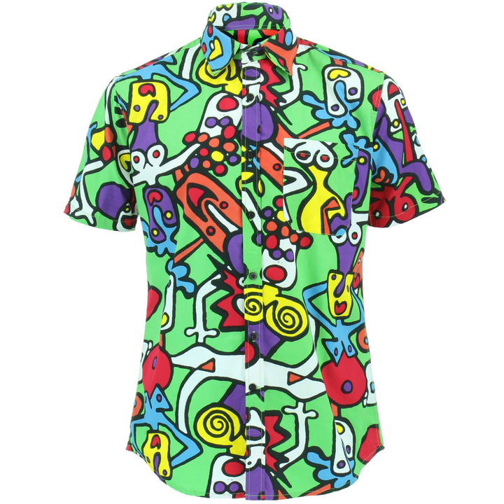 Tailored Fit Short Sleeve Cotton Shirt - Tiffy Print - Green