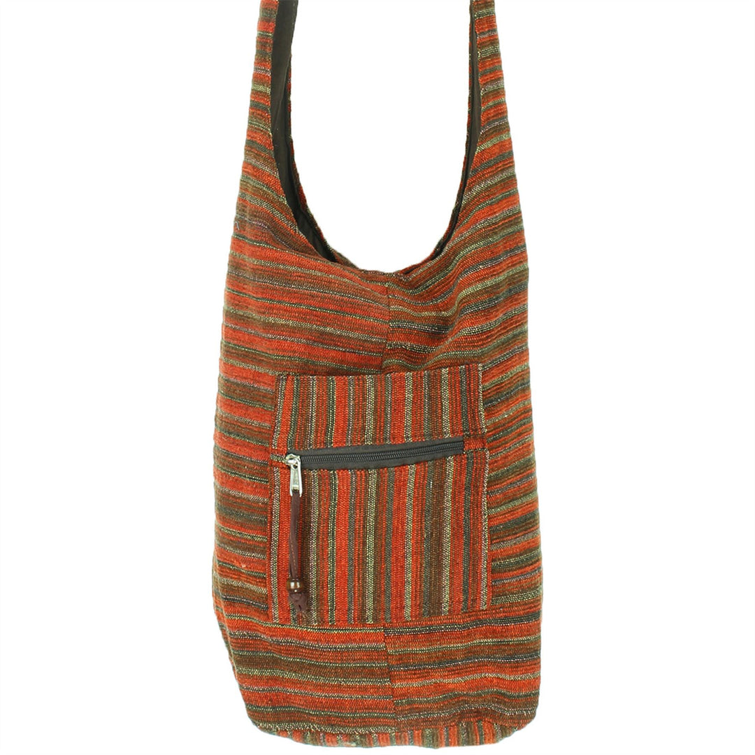 Striped Chenille Sling Shoulder Bag - Red Brown