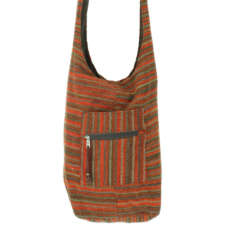 Striped Chenille Sling Shoulder Bag - Red Brown