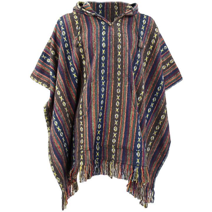 Brushed Cotton Hooded Poncho - Brown
