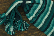 Hand Knitted Beanie Fountain Tassel Hat - Stripe Teal