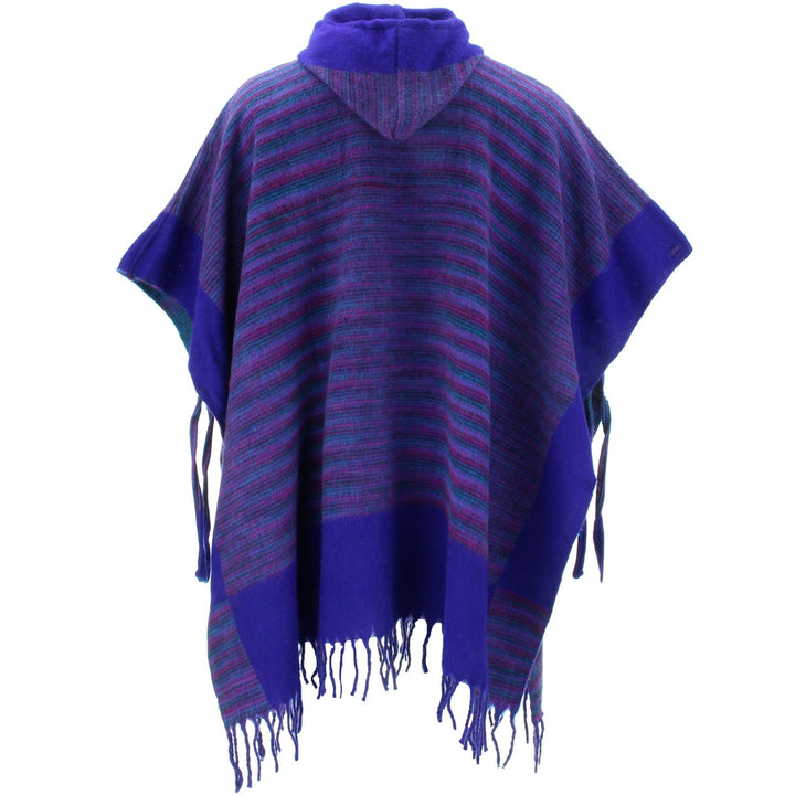 Soft Vegan Wool Hooded Tibet Poncho - Dark Purple Mix