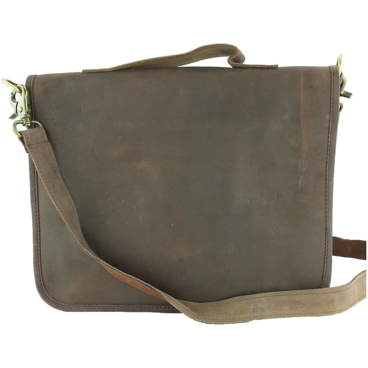 Real Leather Two Compartment Satchel - Dark Brown