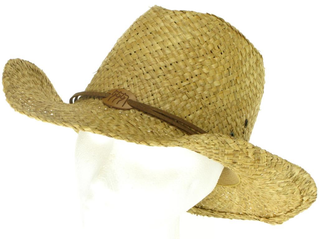 Straw Cowboy Hat with Three Horses Badge