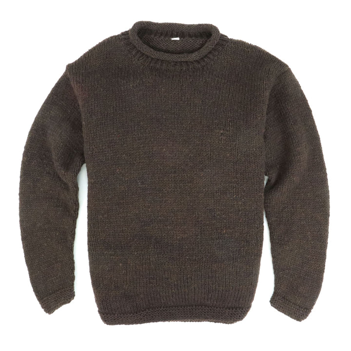 Hand Knitted Wool Jumper - Plain Brown