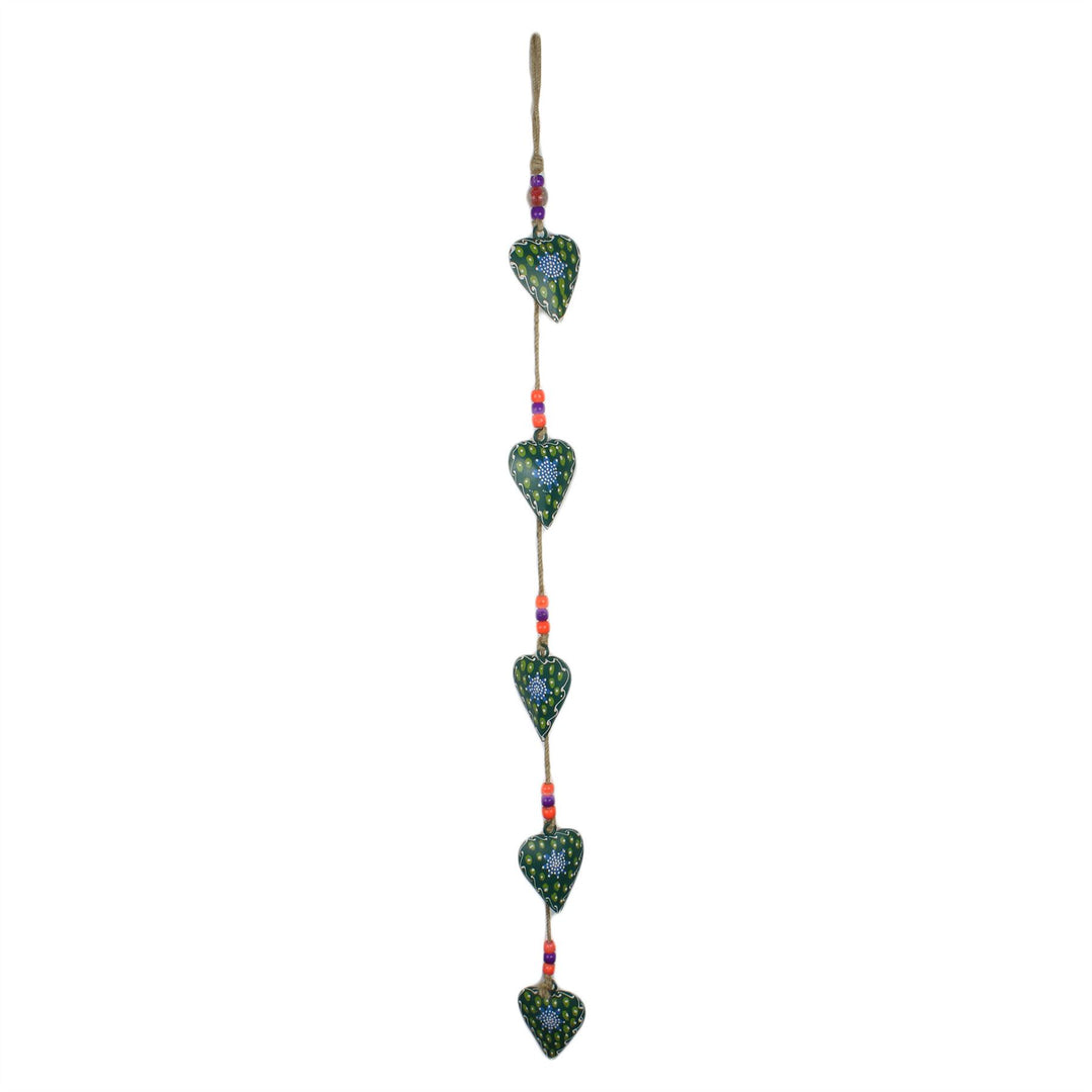 Hanging Mobile Decoration String of Hearts - Green - Sand String