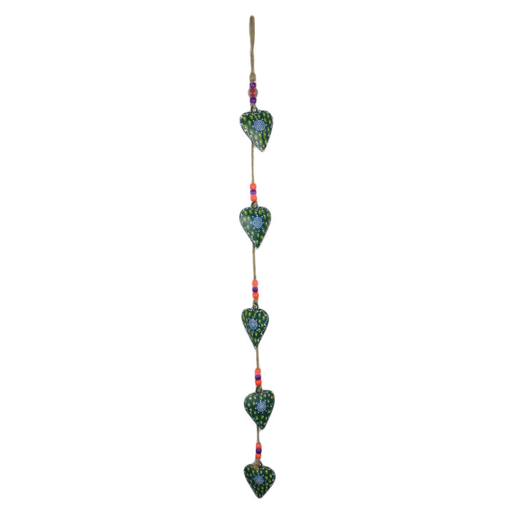 Hanging Mobile Decoration String of Hearts - Green - Sand String