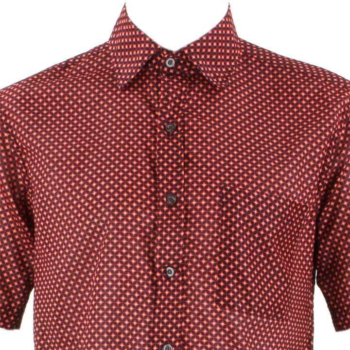 Regular Fit Short Sleeve Shirt - Red & Orange Abstract
