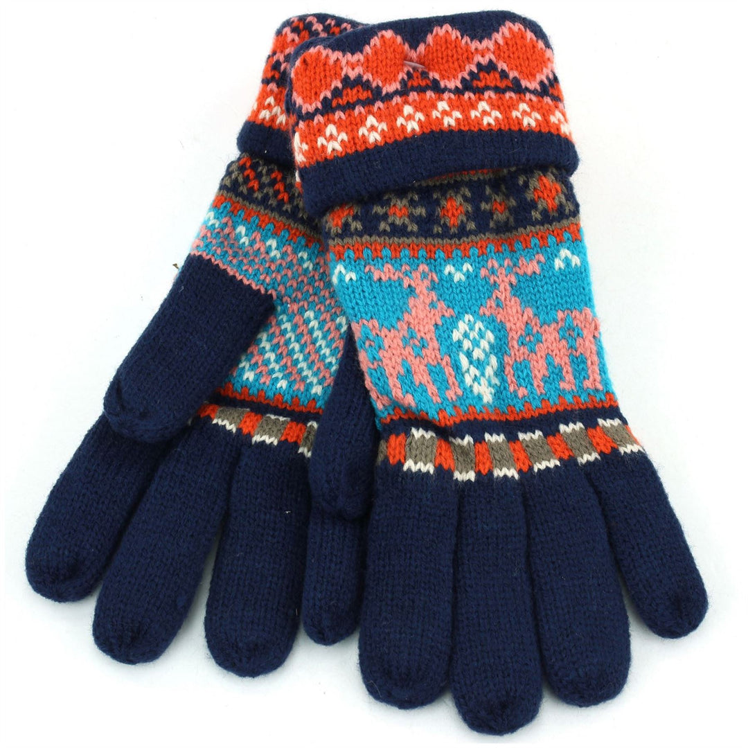 Departure Aztec Reindeer Gloves - Navy