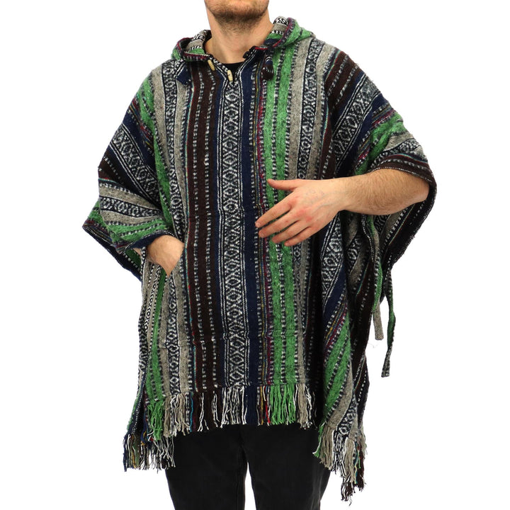 Brushed Cotton Hooded Poncho - Green