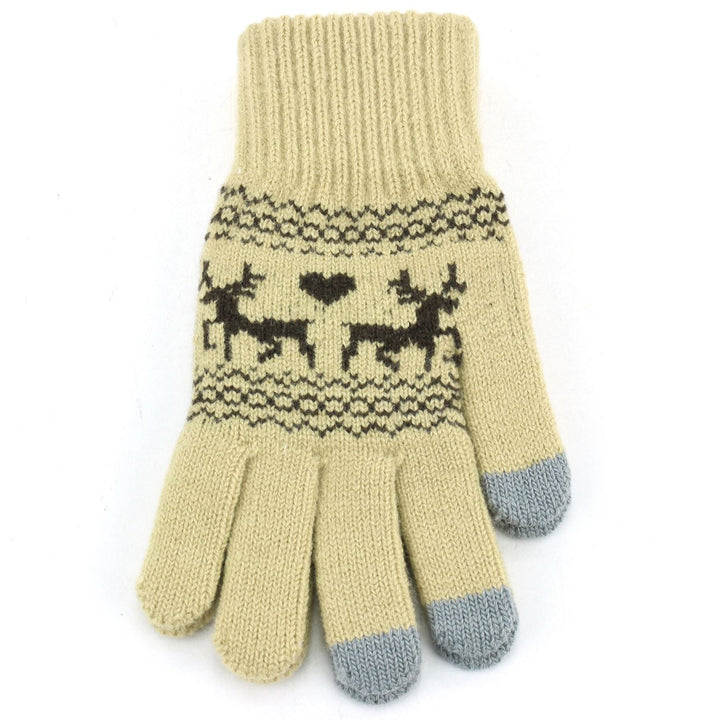 Reindeer Touch Screen Gloves - Beige