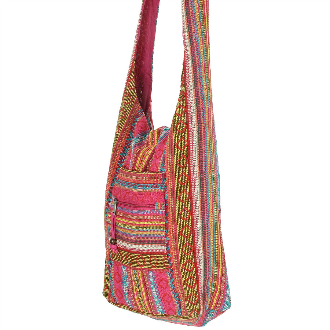 Diamond Pattern Canvas Sling Shoulder Bag - Pink