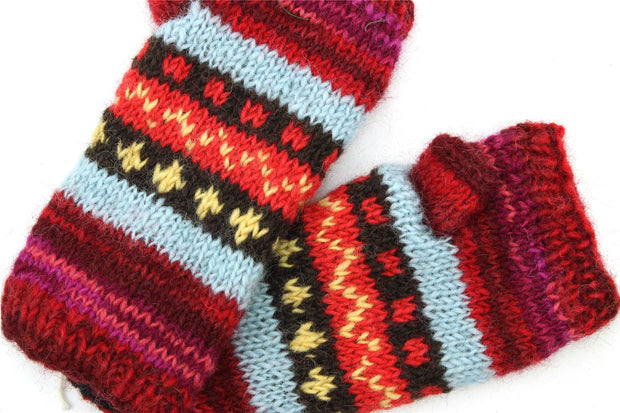 Hand Knitted Wool Arm Warmer - 17 Red