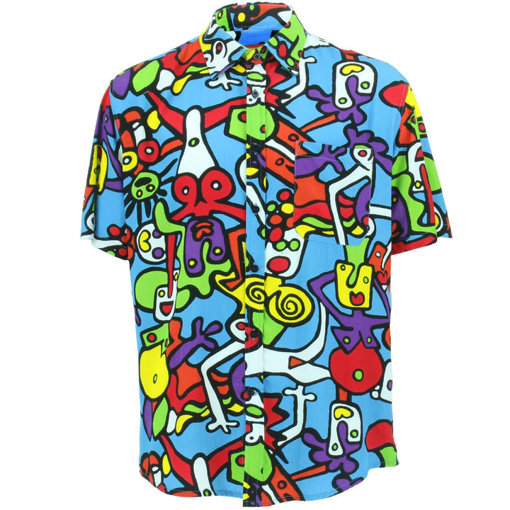 Tailored Fit Short Sleeve Rayon Shirt - Tiffy Print - Blue
