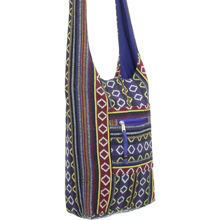 Diamond Pattern Canvas Sling Shoulder Bag - Purple