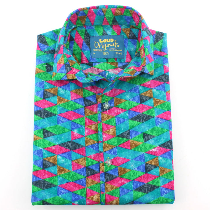 Tailored Fit Short Sleeve Shirt - Pink Blue Harlequin