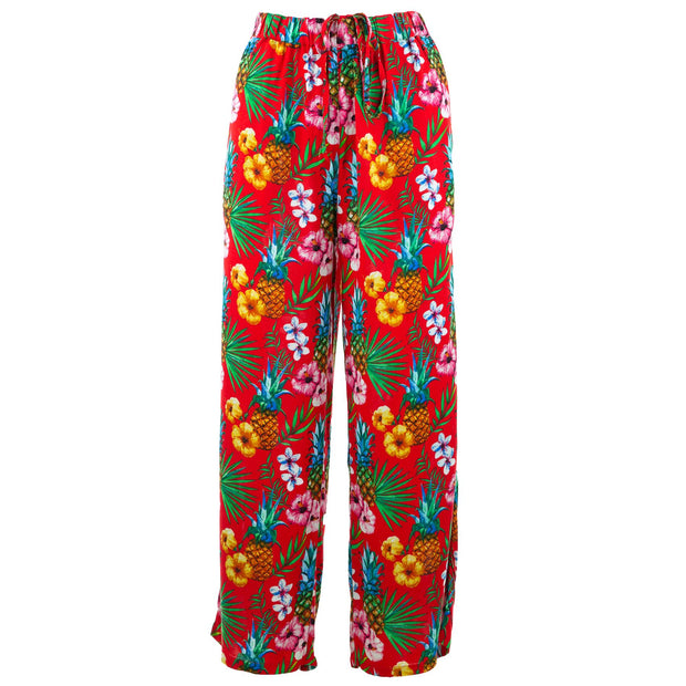 Cotton Combat Trousers Pant - Red Tropical Leaf