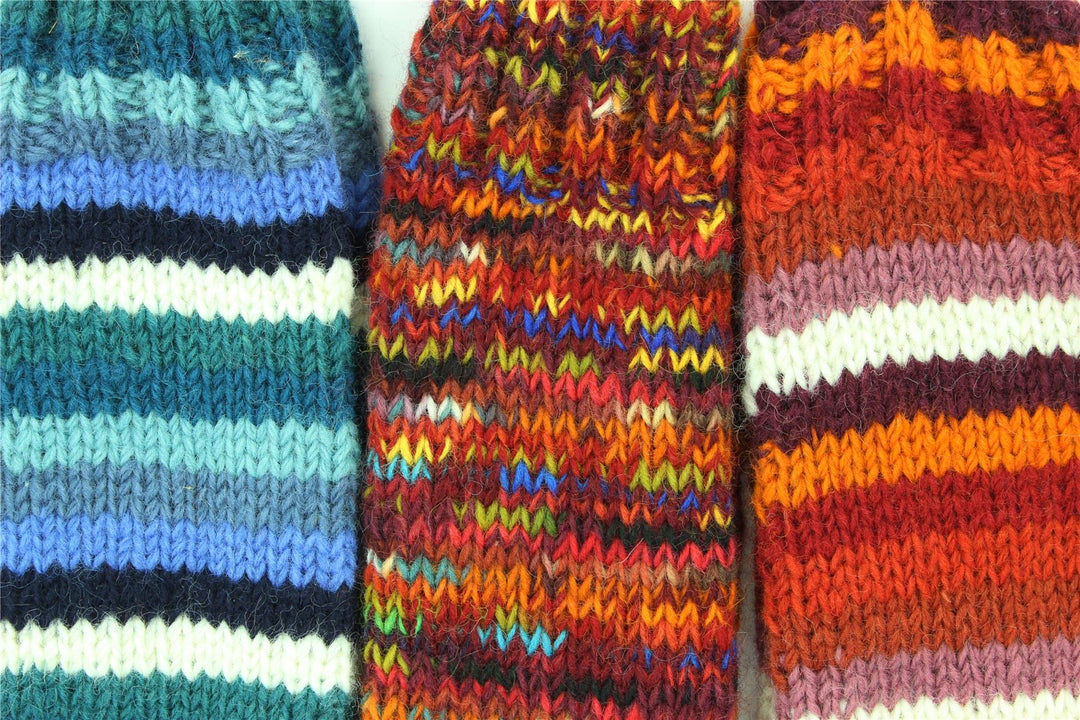 Hand Knitted Wool Leg Warmers - Stripe Blue White