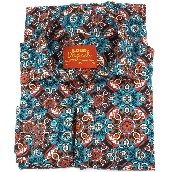 Regular Fit Long Sleeve Shirt - Blue & Red Abstract