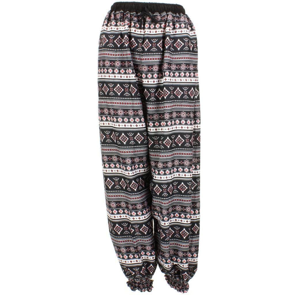 Ali Baba Trousers - Striped Geometric (Black & White)
