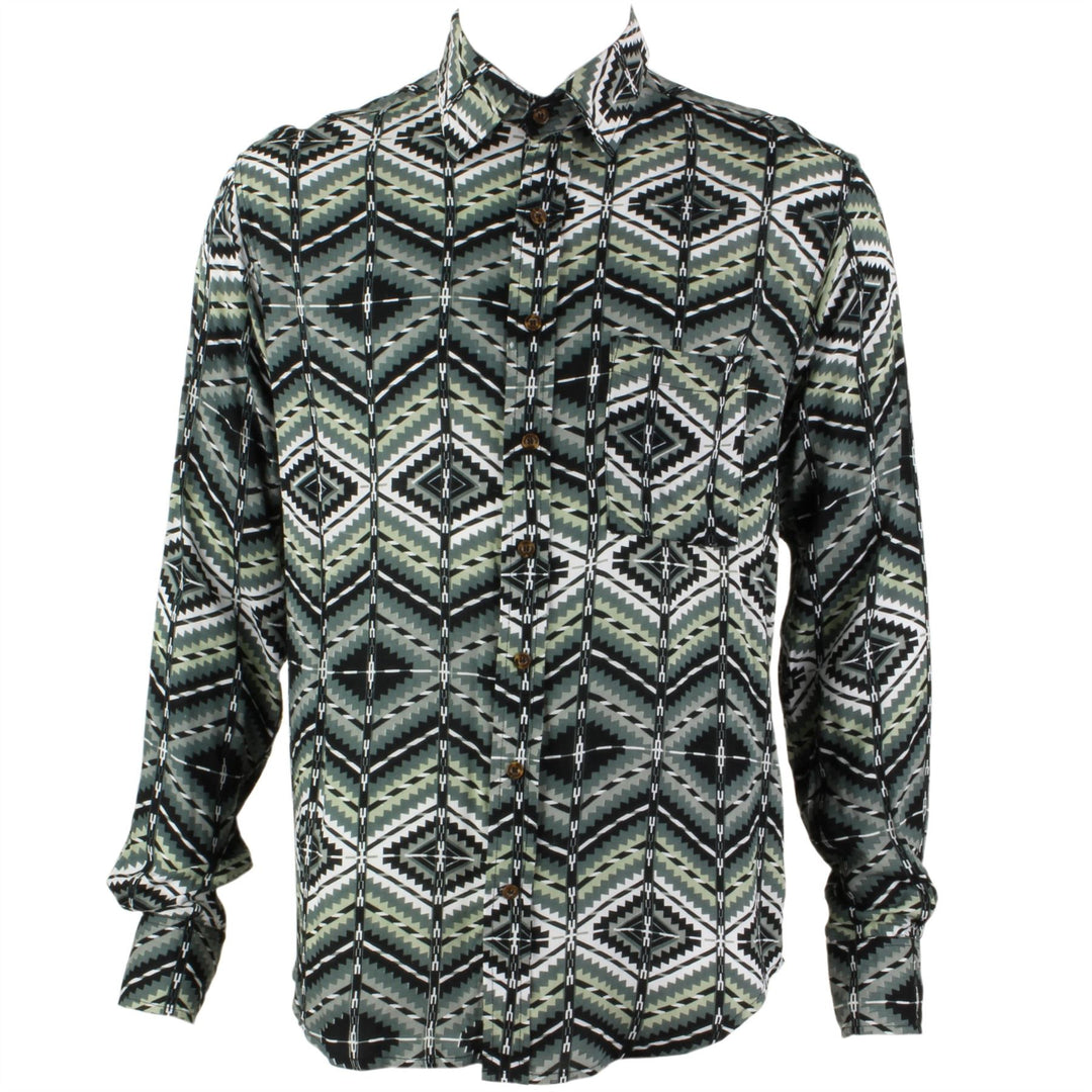 Regular Fit Long Sleeve Shirt - Grey Pixelated Zig Zags
