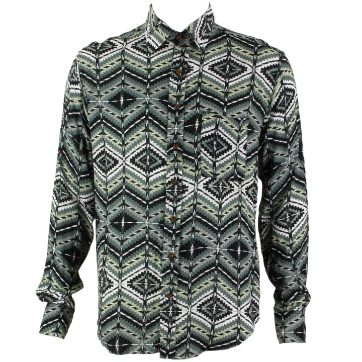 Regular Fit Long Sleeve Shirt - Grey Pixelated Zig Zags