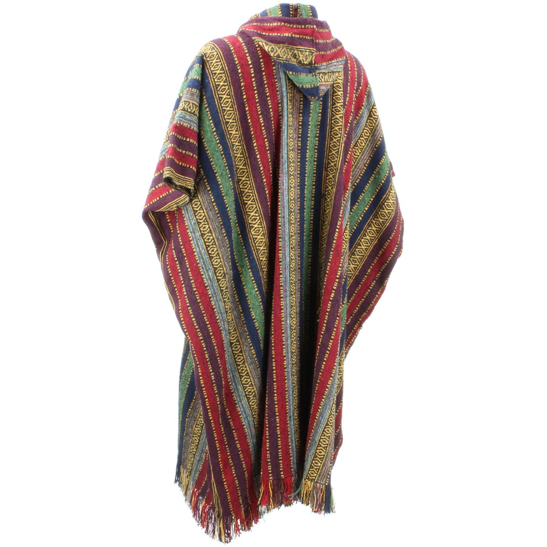 Brushed Cotton Long Hooded Poncho - Red Green