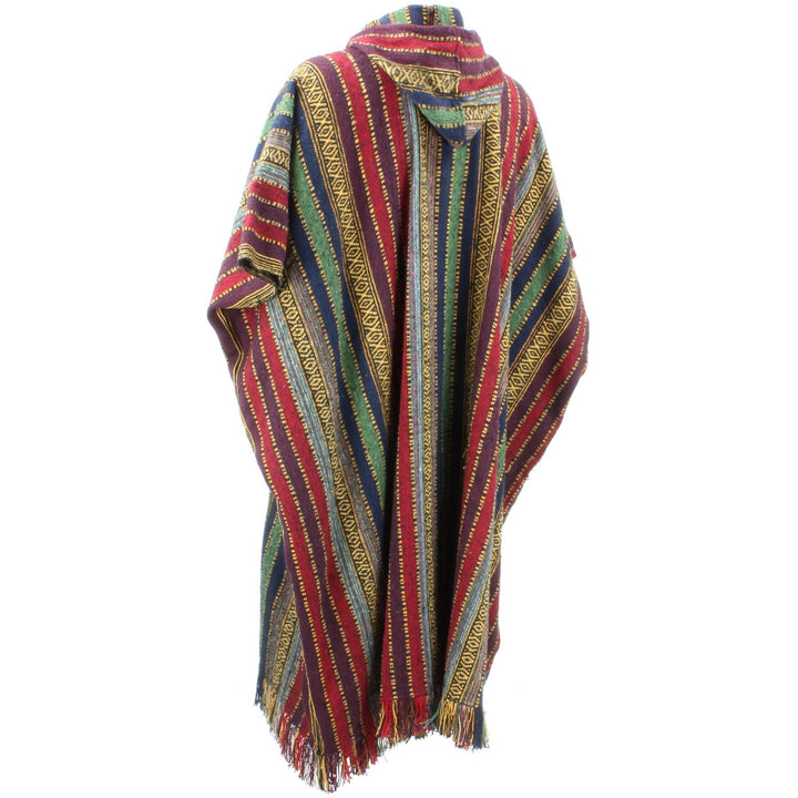 Brushed Cotton Long Hooded Poncho - Red Green