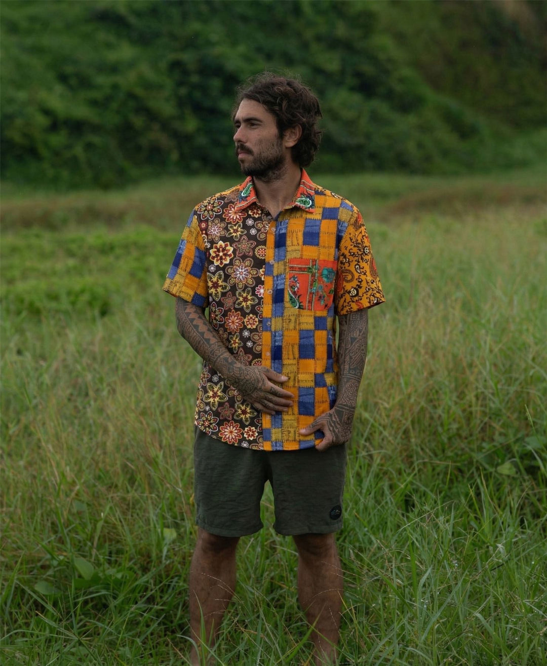 Regular Fit Short Sleeve Shirt - Orange Random Mixed Panel