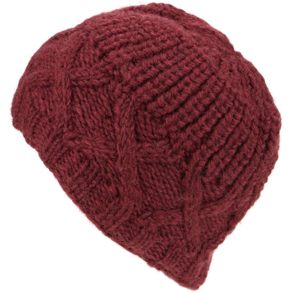 Wool Beanie Hat with Chunky Cross Cable Knit Design